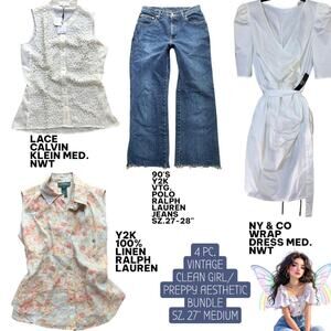 Y2K VTG. 4 PC. RALPH LAUREN JEANS TOPS DRESS CLEAN GIRL/PREPPY AESTHETIC BUNDLE